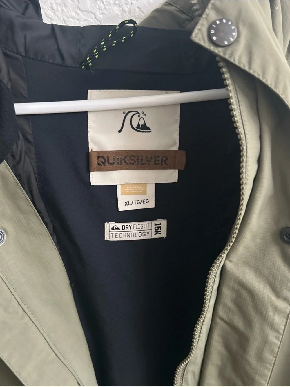 Quiksilver Olive Green Hooded Ski Jacket with Camo Hem